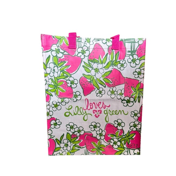 Lilly Pulitzer Pink and Green Strawberry Large Reusable Shopping Bag - Picture 3 of 11